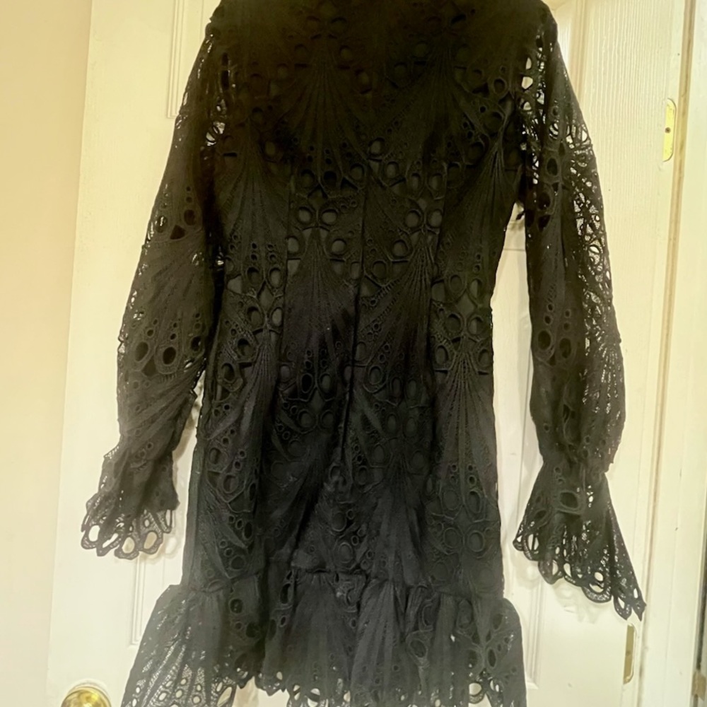 PrettyLittleThing Black Cocktail Dress with Bell Sleeves and Mock Neck